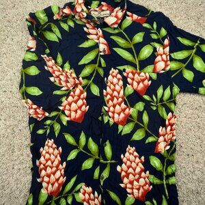 S&D Bahamas Hawaiian Camp Shirt Luau Button Up Floral Blue Green Colorful RAYON